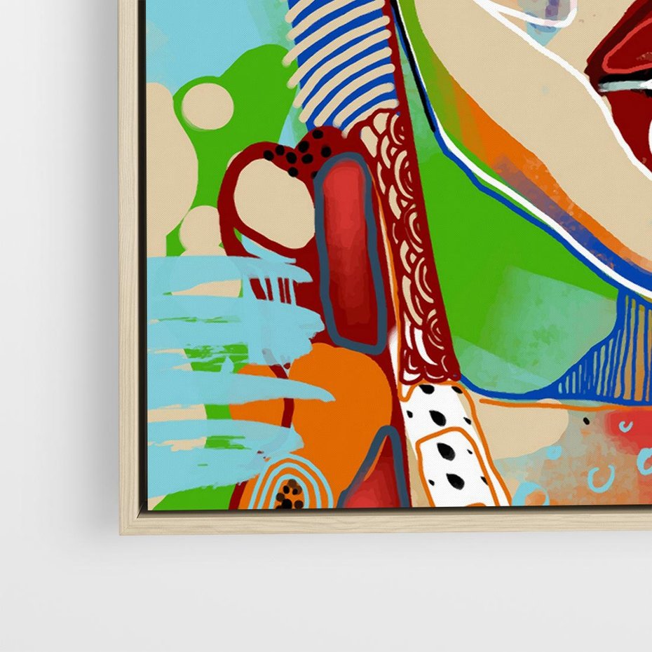 Obraz w ramie 80x80 - Kolorowe Formy - abstrakcyjny portret kobiety, twarz - rama drewno