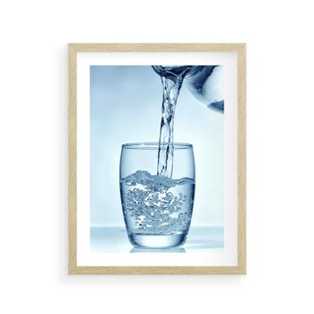 Plakat w ramie 40x50 - Chłodząca szklanka wody - szklanka, wody - rama drewno