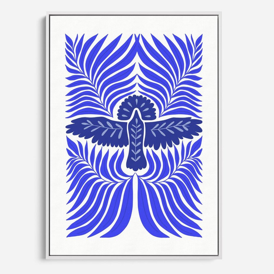 Obraz w ramie 70x100 - Etniczne Rekwizyty - etniczne roślinne wzory, granat - rama biała