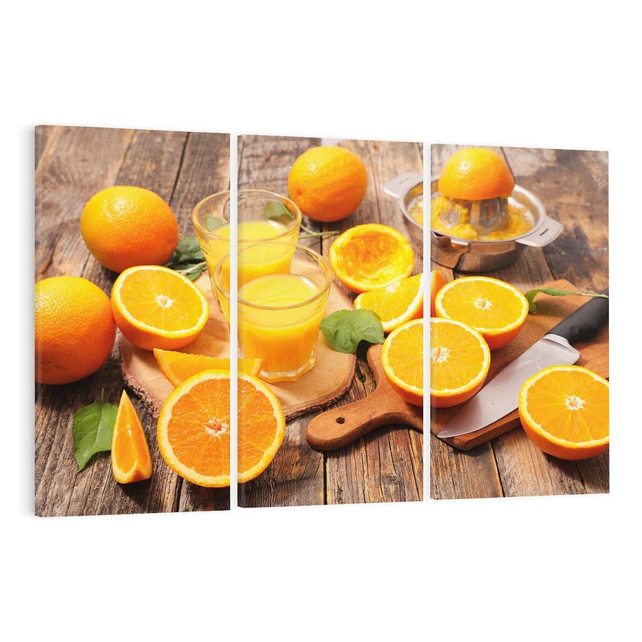 Obraz na płótnie 120x80 - Soczyste pomarańcze i soki - pomarańcze, soki