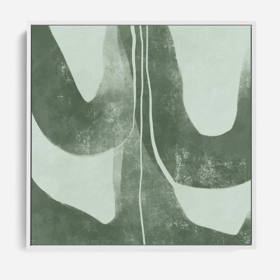 Obraz w ramie 50x50 - Nurtująca Kompozycja Zieleni - abstrakcyjne delikatne zielone linie, podobne do gałęzi kwiatów - rama biała
