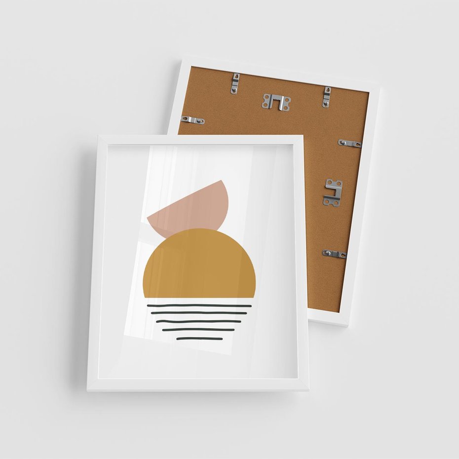 Plakat w ramie 40x50 - Kolory Przyszłości - kompozycja kół i kresek, ciepłe kolory - rama biała