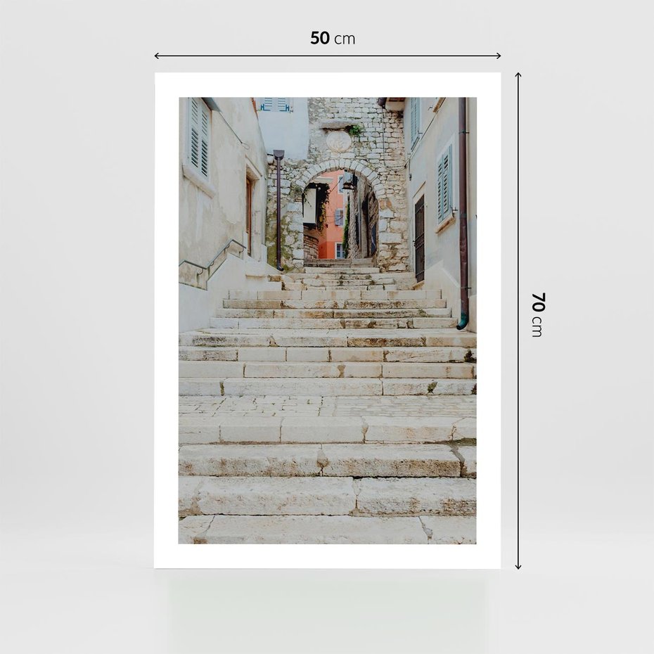 Plakat bez ramy 50x70 - Schody we Włoskim Miasteczku - schody, śródziemnomorskie miasteczko