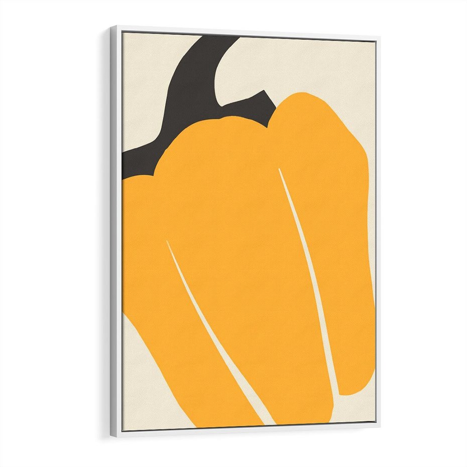 Obraz w ramie 50x70 - Migocące Formy - abstrakcyjny minimalistyczny obraz, żółta papryczka - rama biała