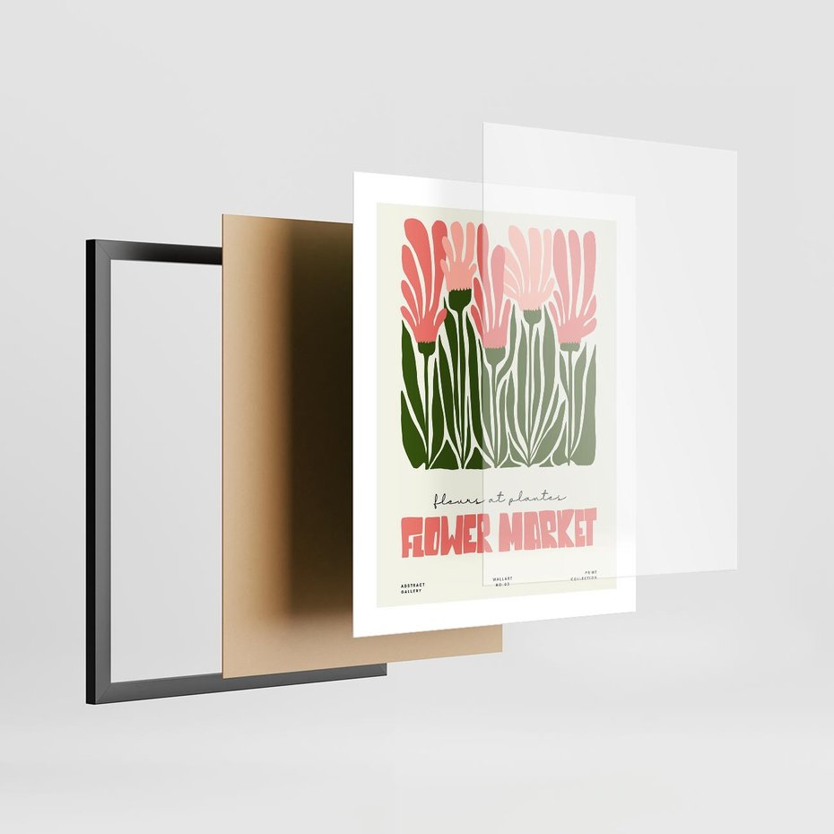 Plakat w ramie 40x50 - Symfonia Kolorowych Kształtów - nowoczesna grafika, kwiatowa kompozycja - rama czarna