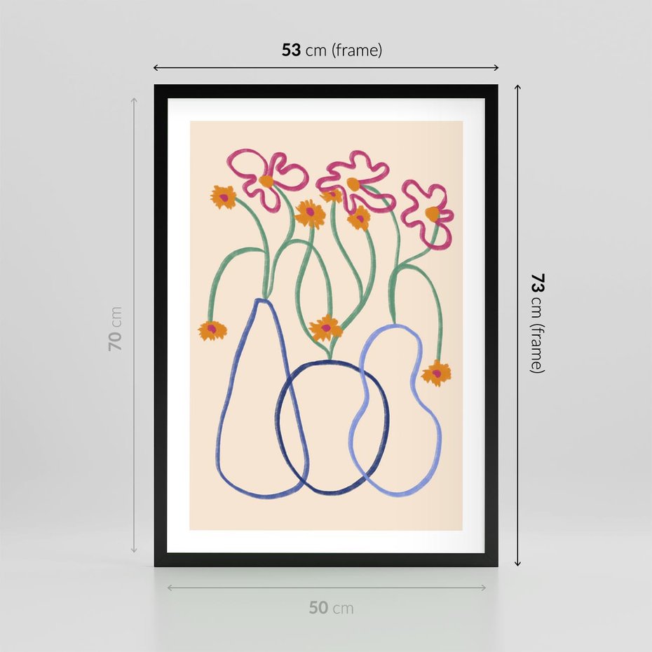 Plakat w ramie 50x70 - Migocące Pastelowe Impresje - minimalistyczny abstrakcyjny obraz, prymitywne kwiatki - rama czarna