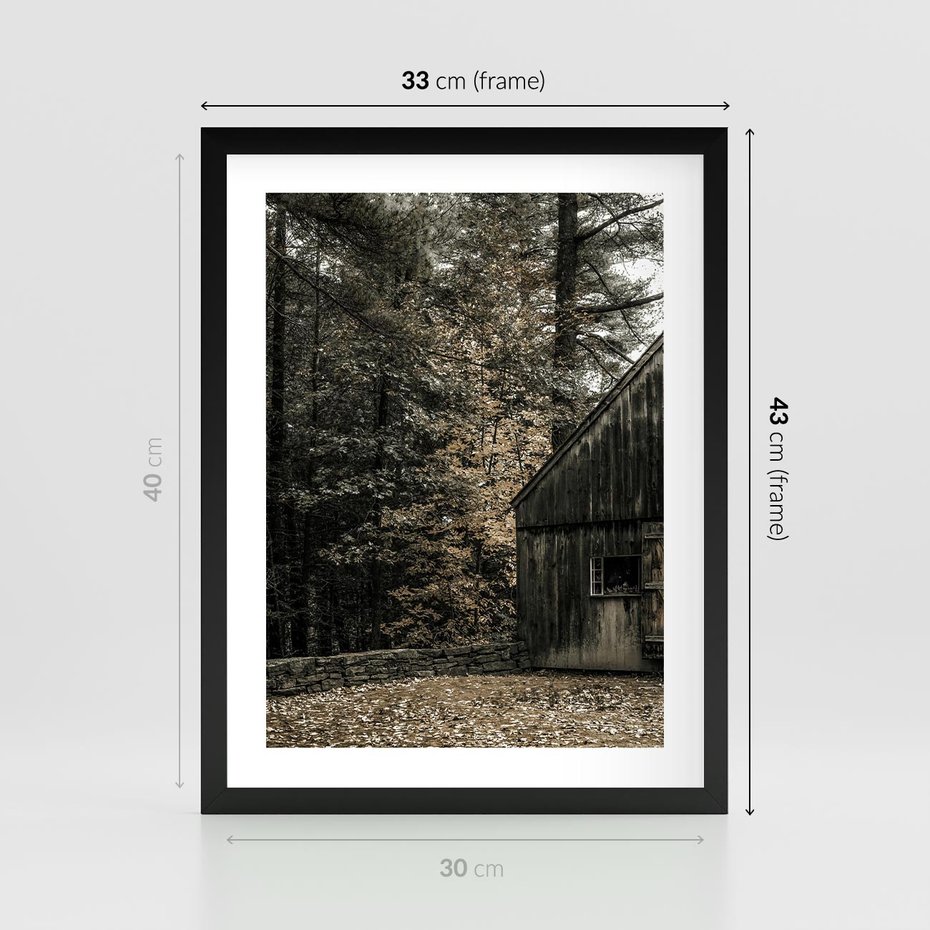 Plakat w ramie 30x40 - Dom w Lesie - chatka w lesie, górski domek - rama czarna