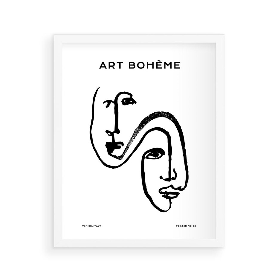 Plakat w ramie 40x50 - Rozbijające Granice Boho - boho sztuka, twarze - rama biała