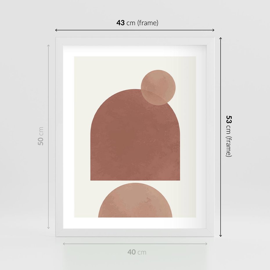 Plakat w ramie 40x50 - Rozkwitające Odbicia - abstrakcyjne geometryczne kształty, odcienie brązu i beżu - rama biała