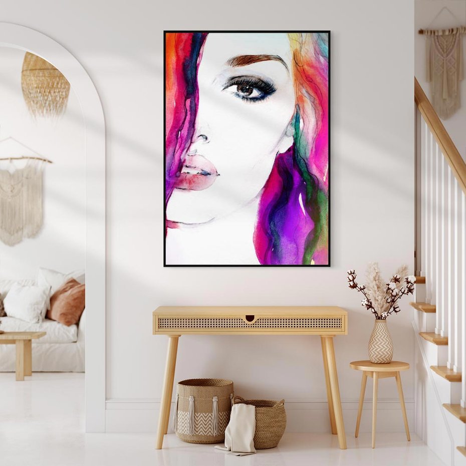 Obraz w ramie 70x100 - Kobieta Twarz Abstrakcja - kobieta, twarz - rama czarna