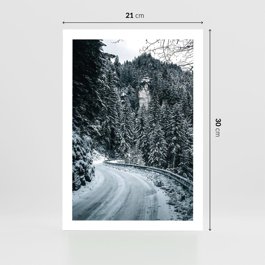 Plakat bez ramy 21x30 - Zimowa Przygoda - zima w górach, droga