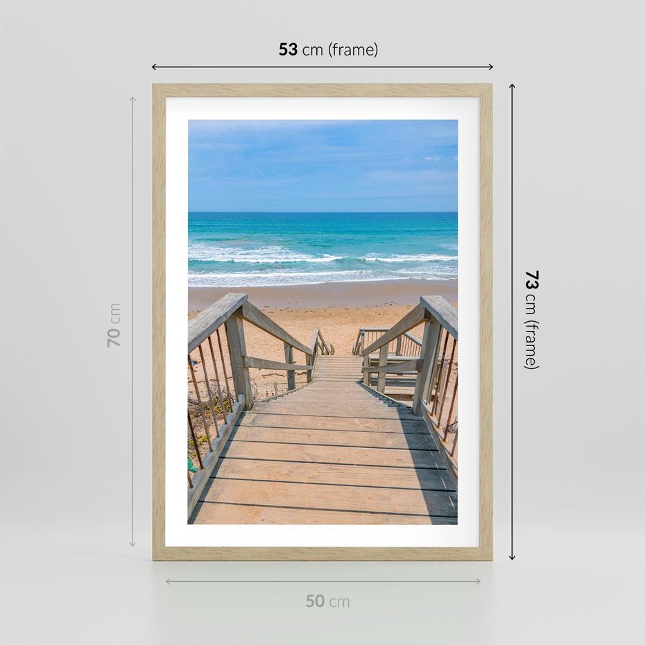 Plakat w ramie 50x70 - Pomost ku Morzu - pomost na plaży, morze - rama drewno
