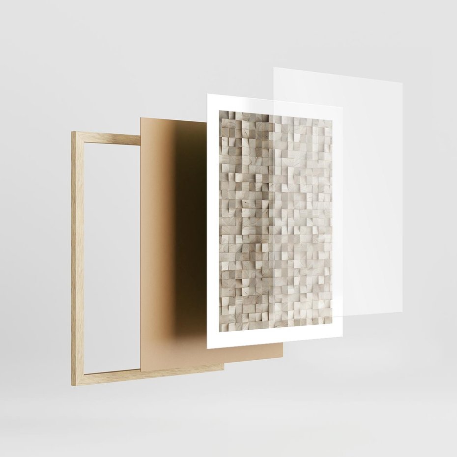 Plakat w ramie 30x40 - Geometryczne 3D: Abstrakcyjna Harmonia - geometryczne, 3D - rama drewno