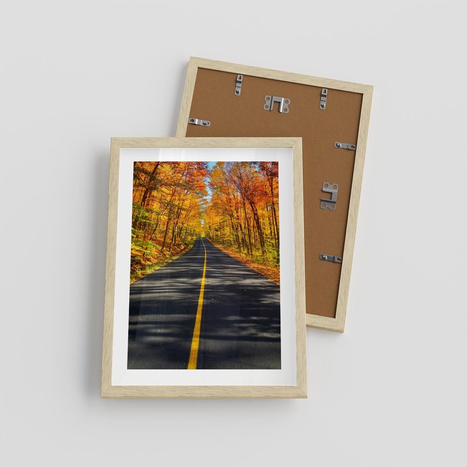 Plakat w ramie 30x40 - Droga przez jesienny las - droga, las - rama drewno