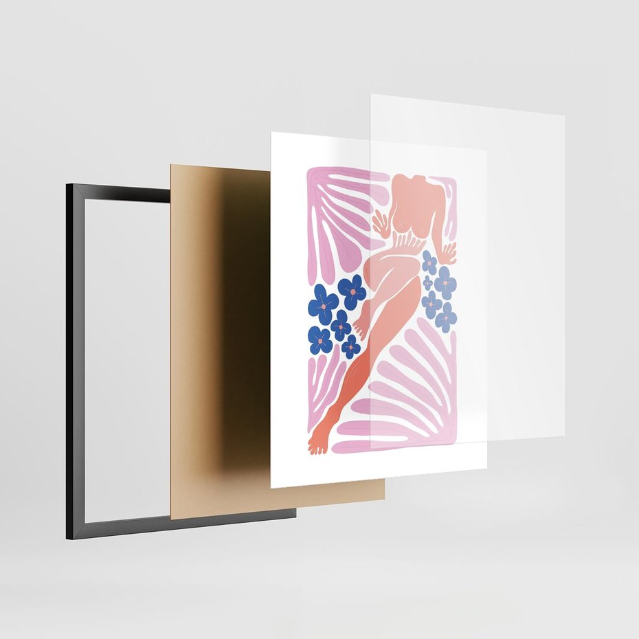 Plakat w ramie 40x50 - Opowieść Ognistych Rytów - nowoczesny kobiecy akt, graficzne kształty - rama czarna