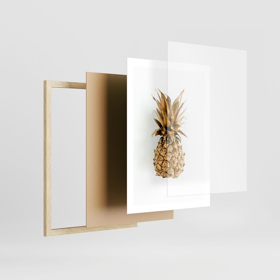 Plakat w ramie 50x70 - Ekskluzywny Akcent - złoty, ananas - rama drewno