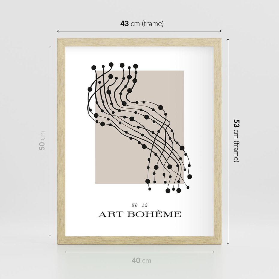 Plakat w ramie 40x50 - Migocące Konstrukcje Abstrakcji - sztuka minimalizmu, biało czarna rycina - rama drewno