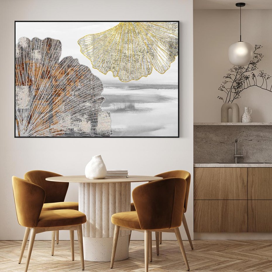 Obraz w ramie 70x50 - Złote liście melancholii - liście miłorzębu, tekstura - rama czarna