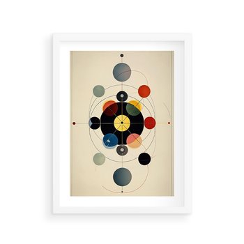 Plakat w ramie 30x40 - Bezgraniczny Taniec Światła - abstrakcyjna geometryczna kompozycja, koła linie - rama biała