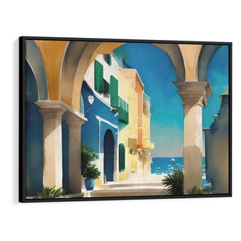 Obraz w ramie 70x50 - Nadmorskie Łuki - akwarela, śródziemnomorski klimat - rama czarna