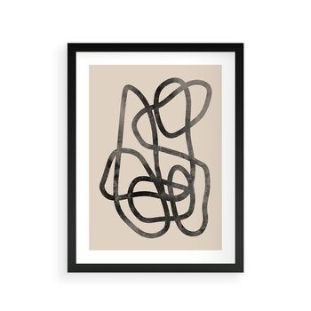 Plakat w ramie 40x50 - Przenikanie Wirtualnych Wymiarów - zaplątane minimalistyczne linie, na bezowym tle - rama czarna
