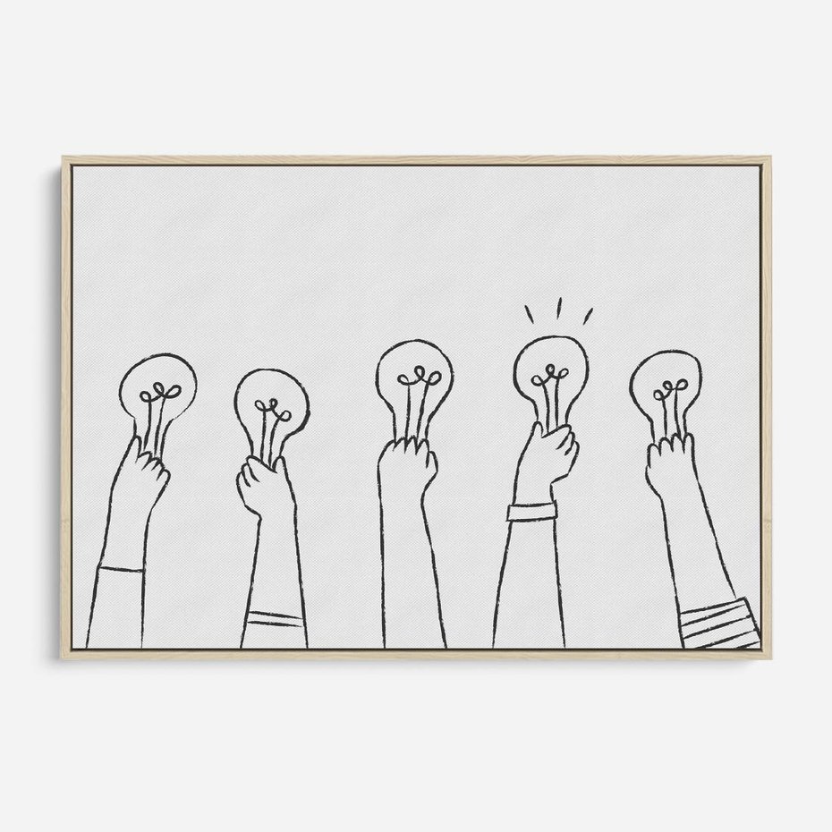 Obraz w ramie 120x80 - Idea w Rękach - szkic, grafika - rama drewno