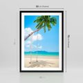 Plakat w ramie 50x70 - Hawajska palma i huśtawka na plaży - palma, huśtawka - rama czarna