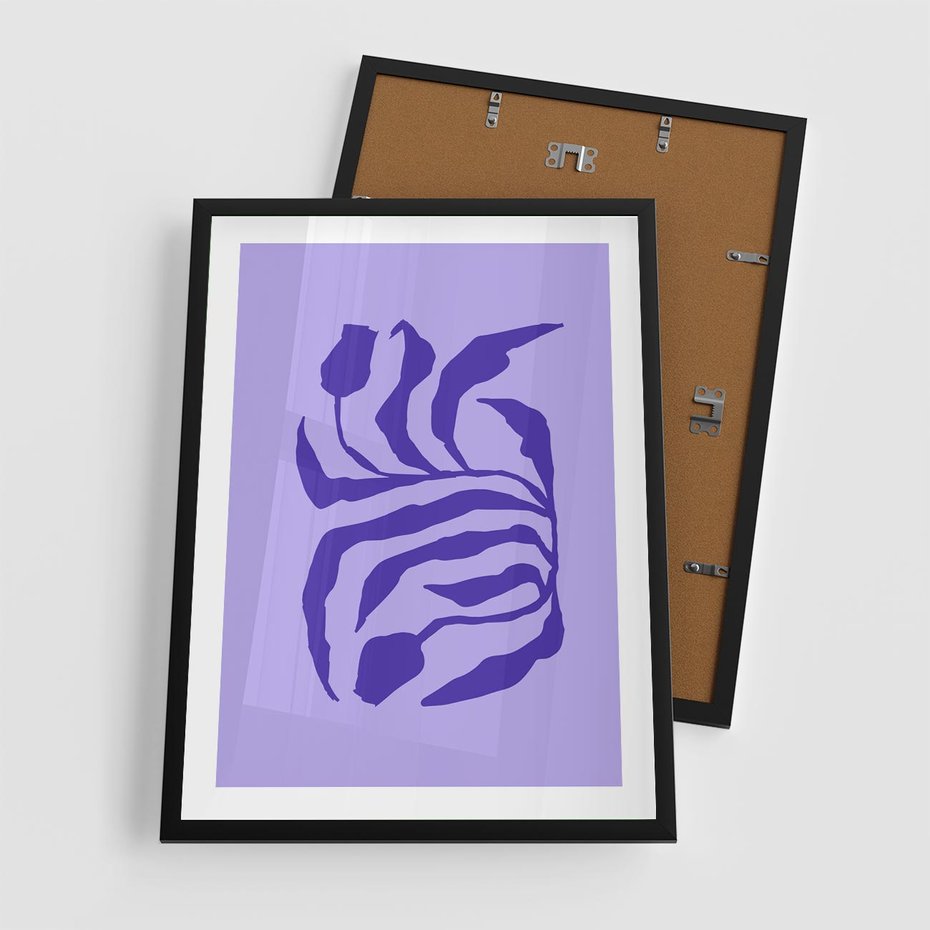 Plakat w ramie 50x70 - Boho Sztuka Wolności - kwiaty, energetyczne fioletowe tło - rama czarna