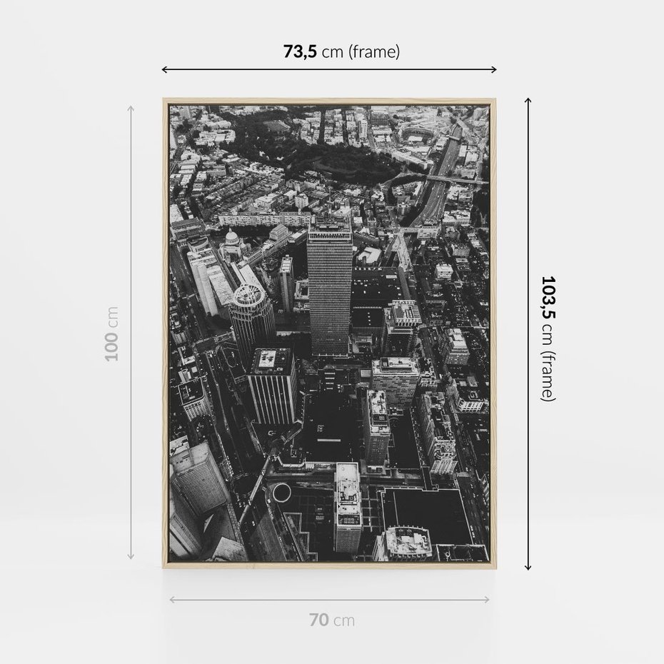 Obraz w ramie 70x100 - Kontrastujące miasto - miasto, biało - rama drewno