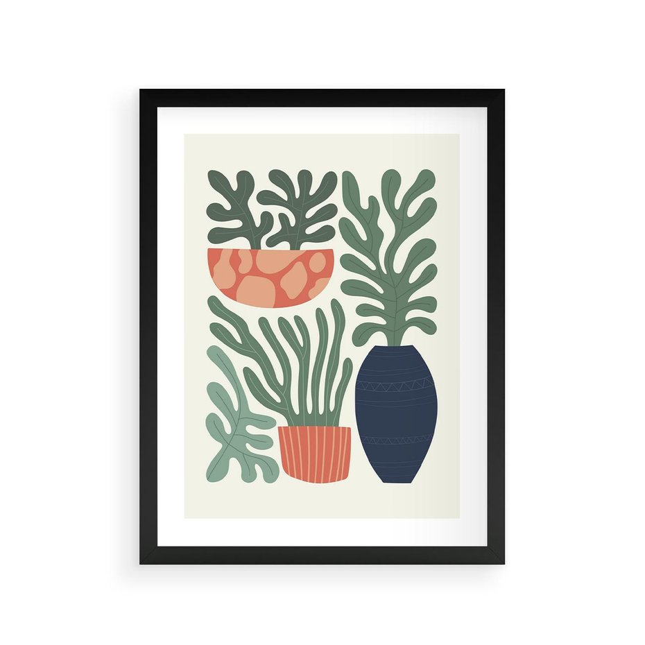 Plakat w ramie 30x40 - Abstrakcyjne Roślinne Formy - nowoczesna grafika, rośliny - rama czarna