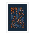 Plakat bez ramy 21x30 - Symfonia liści i owoców - granatowe tło, pomarańczowe owoce jarzębiny