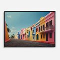 Obraz w ramie 70x50 - Ekspresja marzeń i tęsknot - pastelowe kolorowe budynki, wzdłuż ulicy - rama czarna