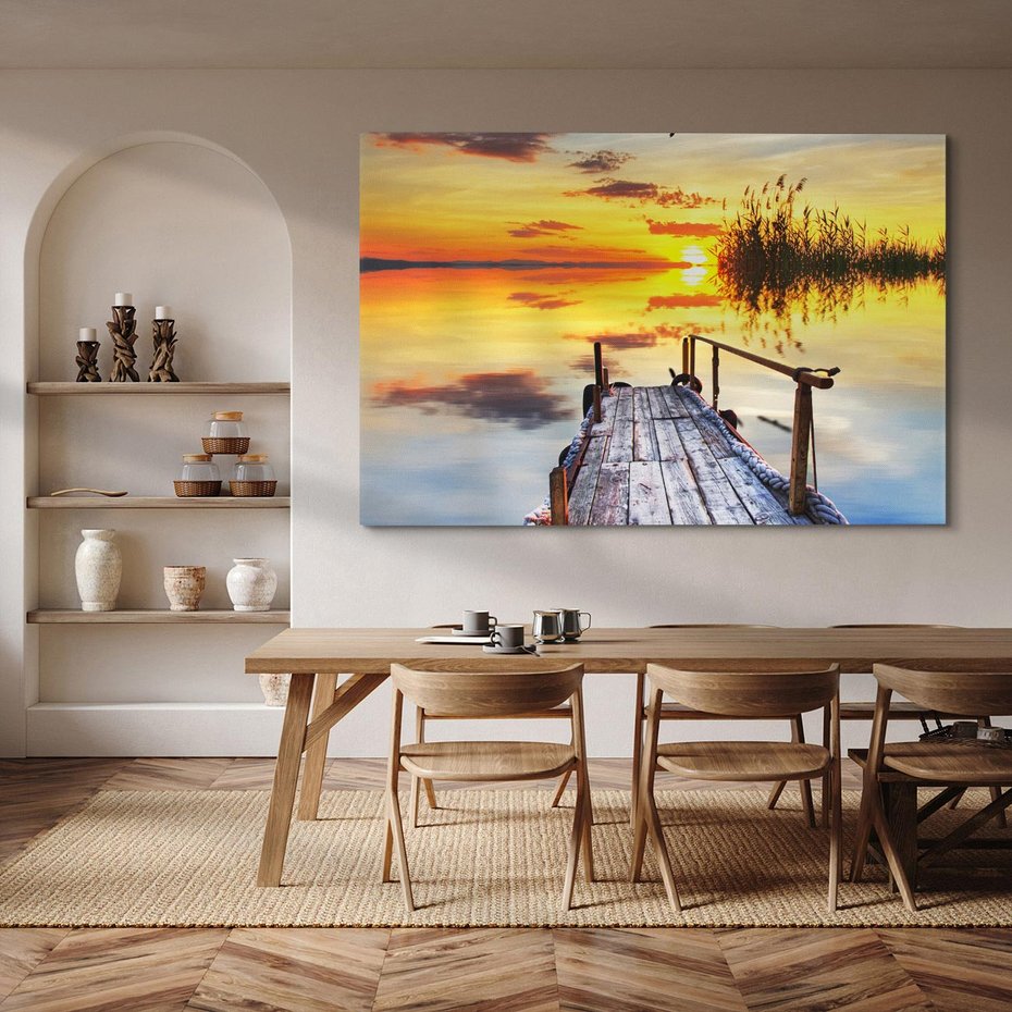 Obraz na płótnie 100x70 - Zachód słońca na pomostach - zachód, słońca