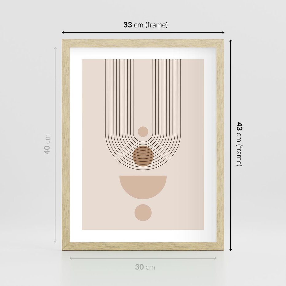Plakat w ramie 30x40 - Strukturalne Kształty Postępu - boho plakat, minimalizm - rama drewno