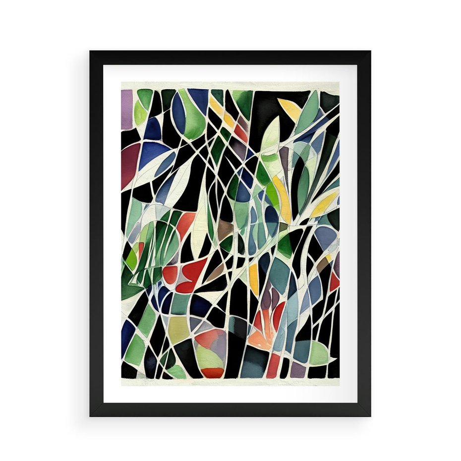 Plakat w ramie 50x70 - Taniec Plam i Kształtów - abstrakcyjny akwarelowy obraz, plamy - rama czarna