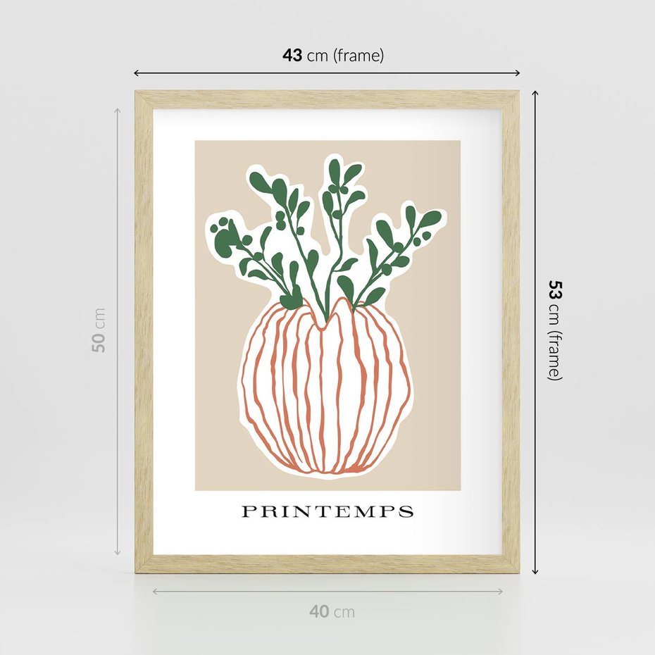 Plakat w ramie 40x50 - Boho Refleksje Natury - gałązki w wazonie, typografia - rama drewno