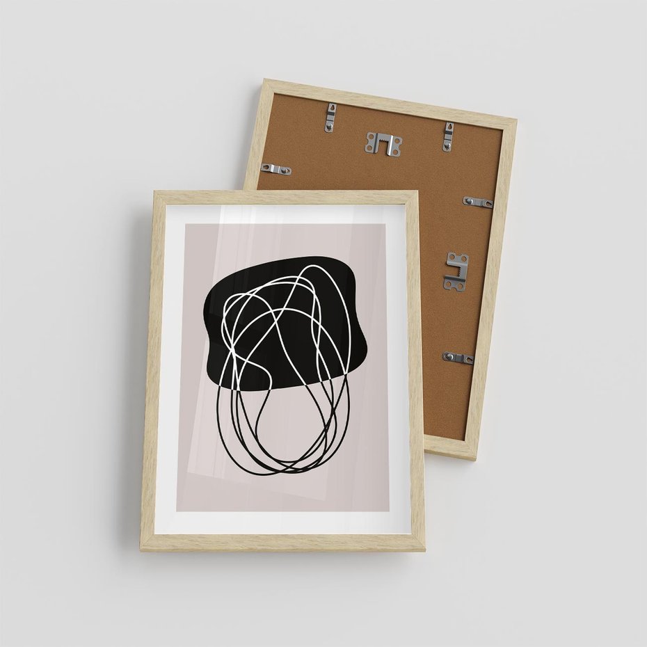 Plakat w ramie 30x40 - Abstrakcyjne Harmonie - abstrakcyjne szkicowane linie, minimalizm - rama drewno