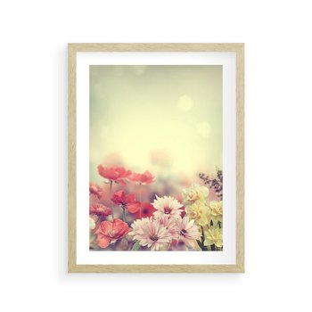 Plakat w ramie 40x50 - Delikatne kwiaty pastelowe - kwiaty, pastelowe - rama drewno