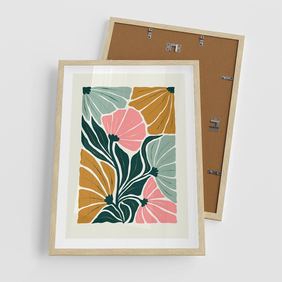 Plakat w ramie 50x70 - Rozplątane Myśli - abstrakcyjna kompozycja, pastelowe kwiaty - rama drewno