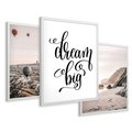 Zestaw obrazy w ramie 50x70 galeria - Dream, big, cytat, napis, balony - rama biała
