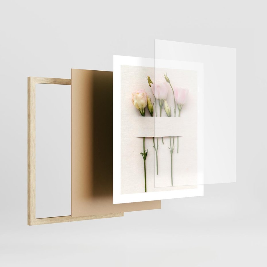 Plakat w ramie 40x50 - Białe kwiatowe uniesienia - białe, kwiaty - rama drewno