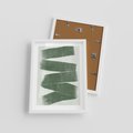 Plakat w ramie 30x40 - Zielone Refleksje - abstrakcja, zgaszony zielony kolor - rama biała