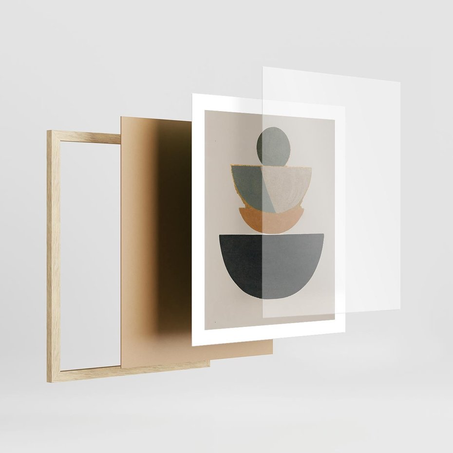 Plakat w ramie 40x50 - Podróżne Refleksyjne Odbicia - abstrakcyjny obraz, kolory ciepłe - rama drewno