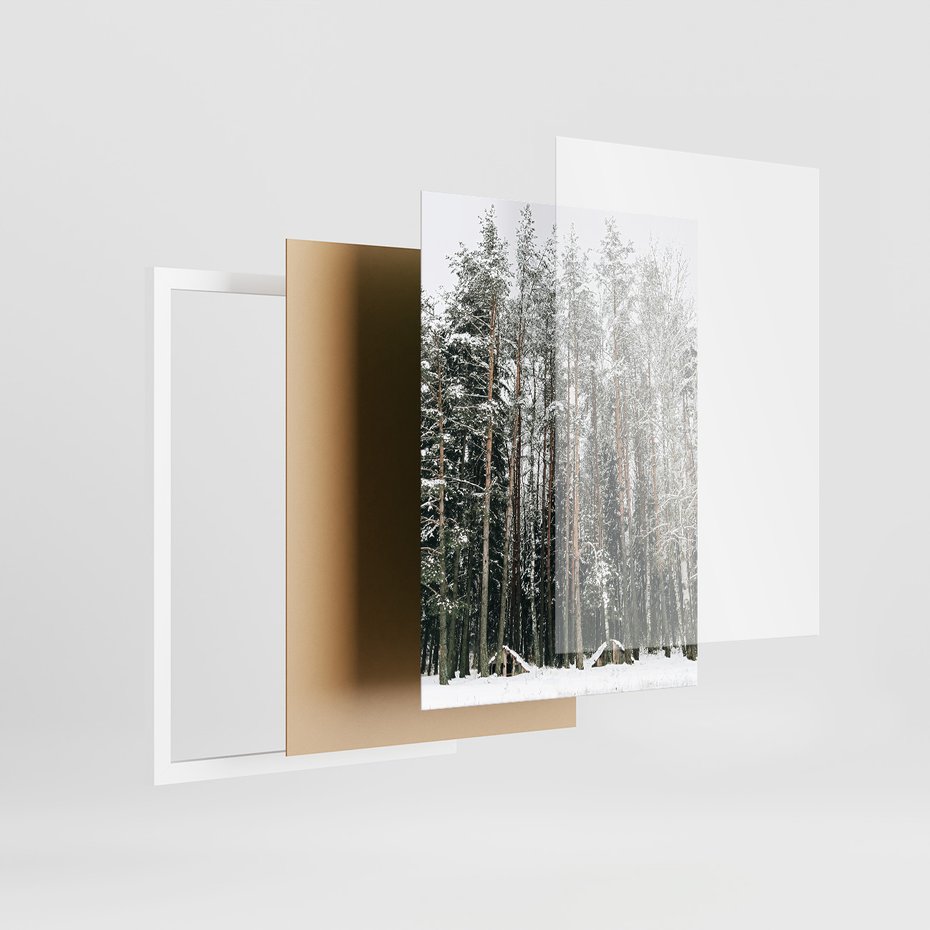 Zestaw obrazy w ramie 50x70 galeria - Kawa, las, zima, przytulnie - rama biała