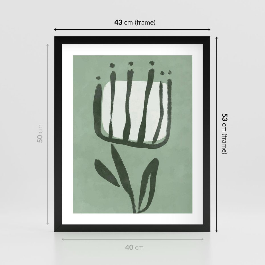 Plakat w ramie 40x50 - Objęcia Zieleni - zielona abstrakcja, zgaszona zieleń - rama czarna