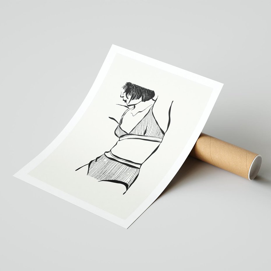 Plakat bez ramy 50x70 - Minimalistyczny Urok - szkic, kobieta w bieliźnie
