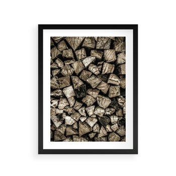 Plakat w ramie 40x50 - Piękno Drewna - belki drewna, drewno - rama czarna