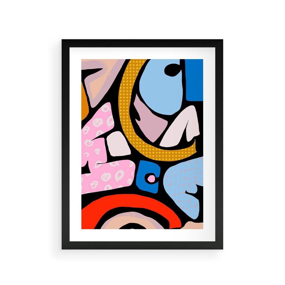 Plakat w ramie 30x40 - Kolory Komiksu - abstrakcyjne formy, komiksowy styl - rama czarna