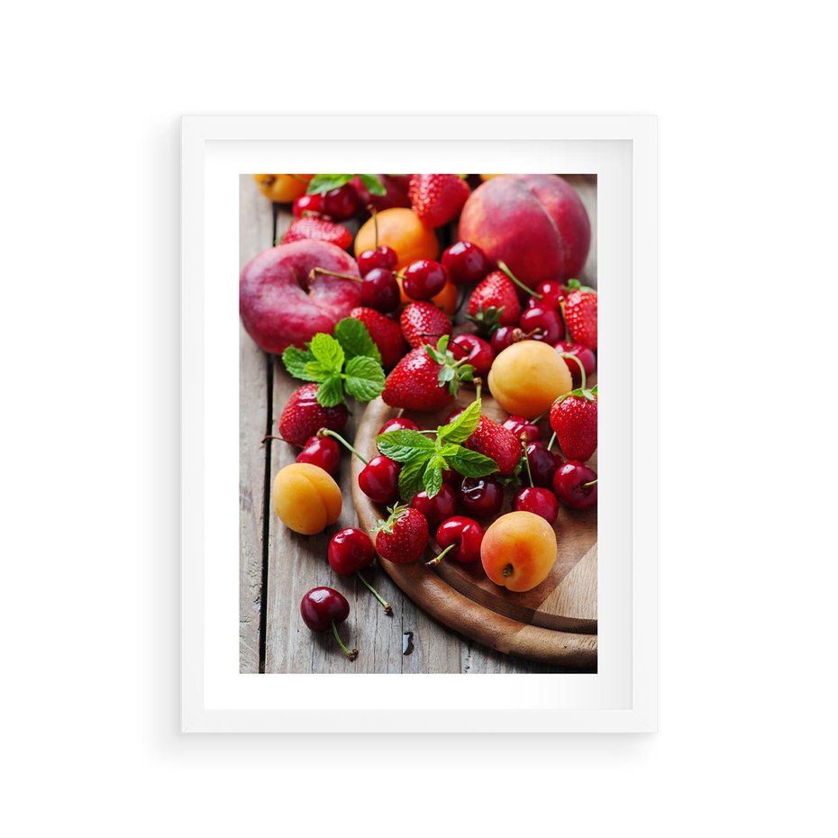 Plakat w ramie 30x40 - Owoce w restauracji artystycznie - owoce, restauracja - rama biała