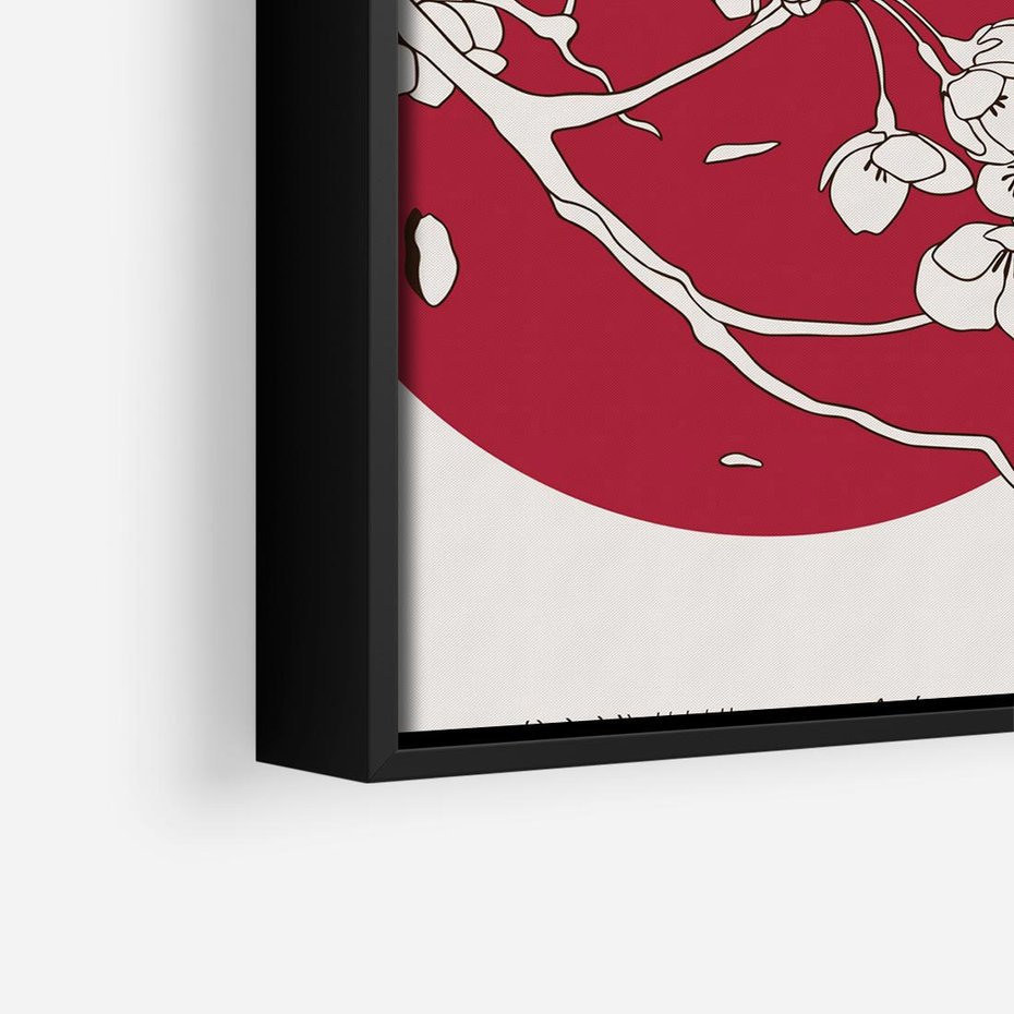 Obraz w ramie 50x50 - Esencja Zen - kwiatnąca wiśnia, orientalna grafika - rama czarna